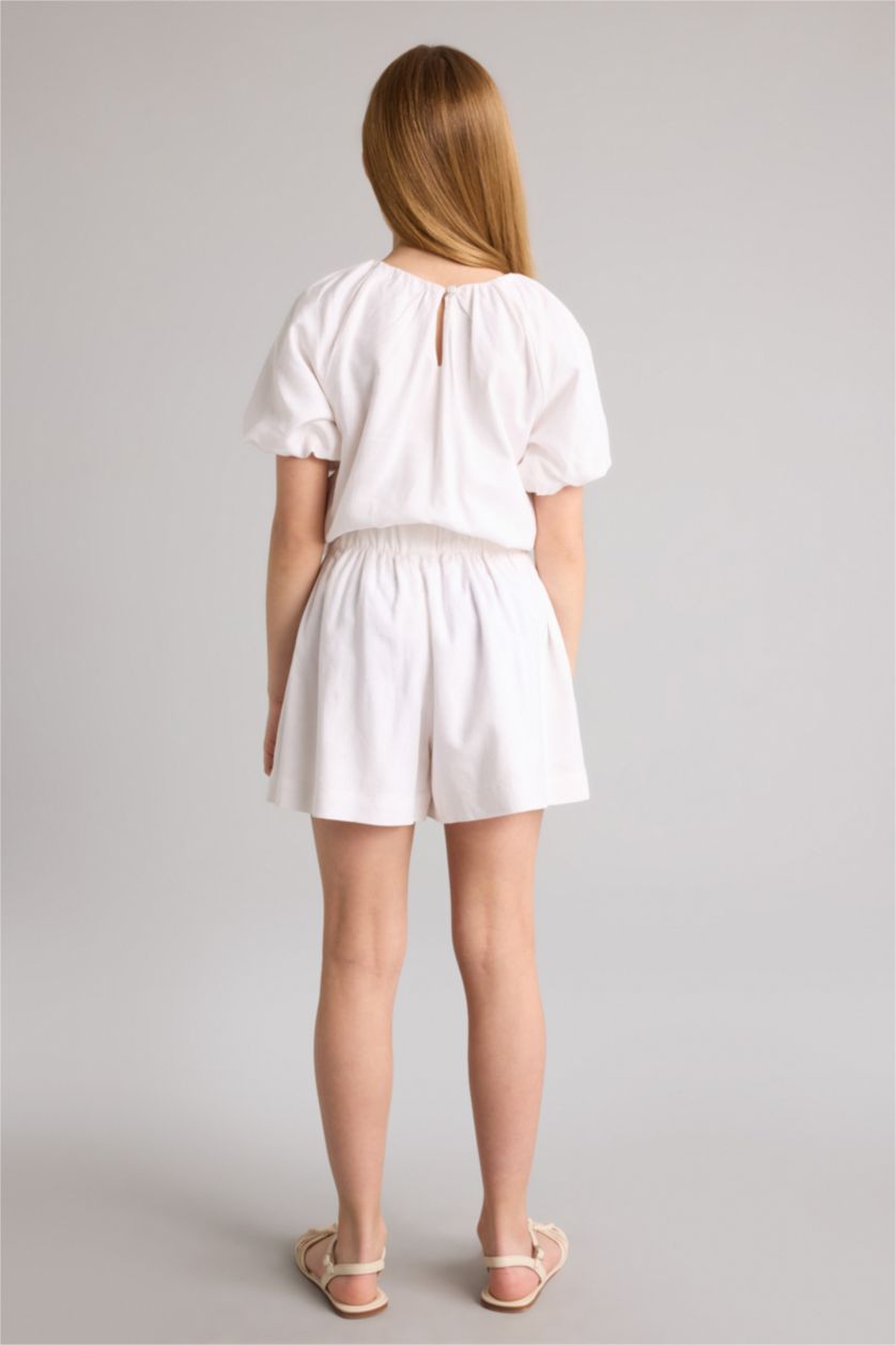 Девочки и подростки Белый Шорты Regular Fit из смесового льна для девочек