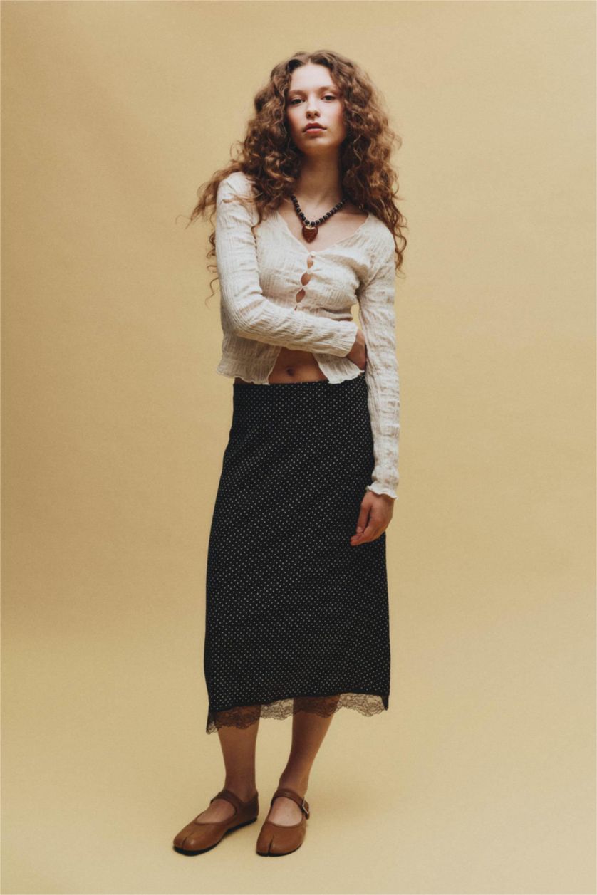 WOMAN Brown Pencil Skirt Polka Dot Normal Waist Midi Knitted Skirt