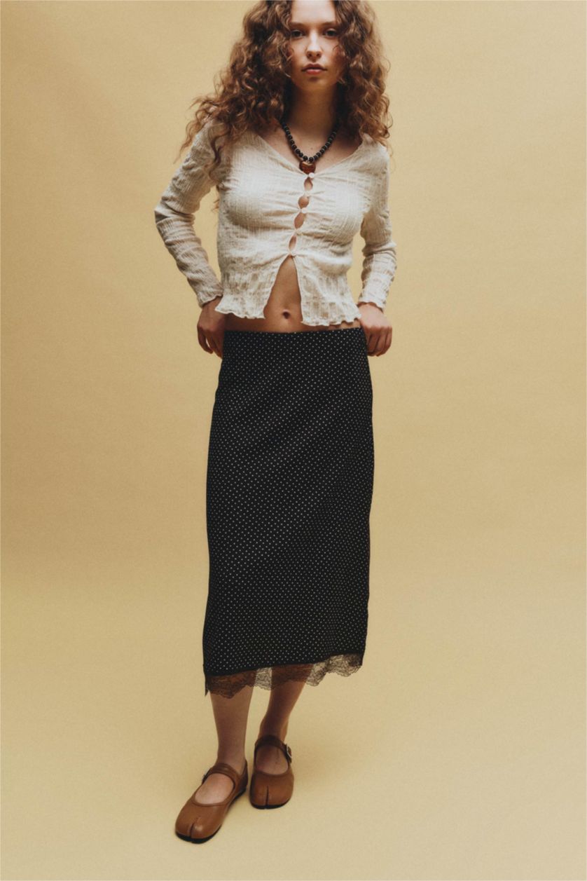 WOMAN Brown Pencil Skirt Polka Dot Normal Waist Midi Knitted Skirt