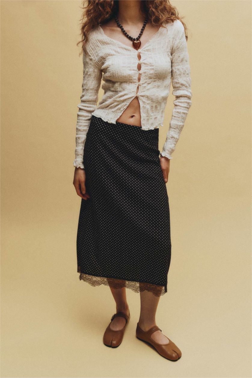 WOMAN Brown Pencil Skirt Polka Dot Normal Waist Midi Knitted Skirt