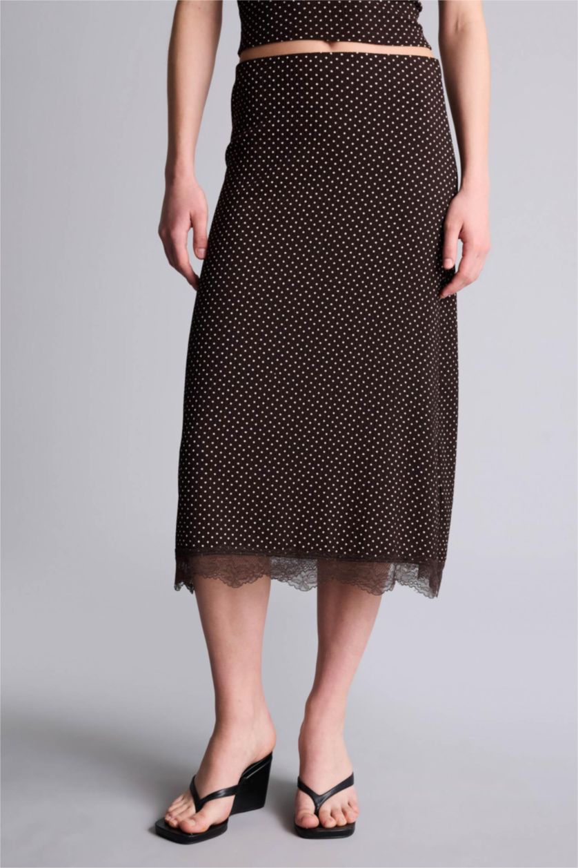 WOMAN Brown Pencil Skirt Polka Dot Normal Waist Midi Knitted Skirt
