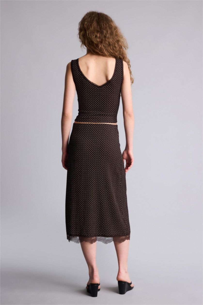 WOMAN Brown Pencil Skirt Polka Dot Normal Waist Midi Knitted Skirt