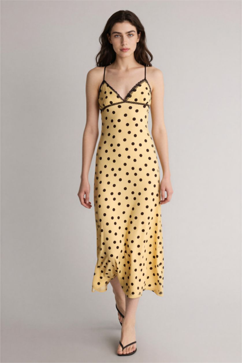 FEMME Jaune Robe En Maille À Manches Courtes Pointé Col en cœur