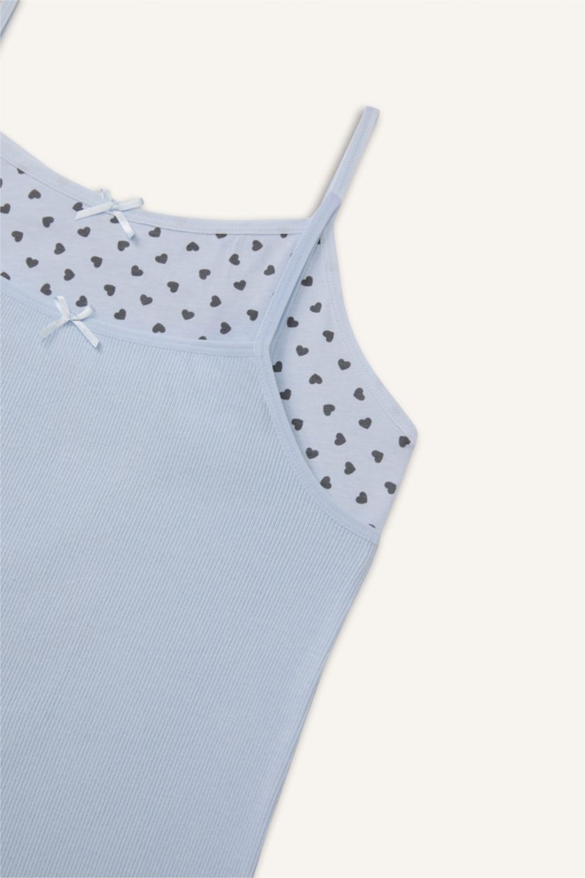 Kız Çocuk - Genç Kız Açık Mavi Kalp Desenli 2'li Atlet Kız Çocuk