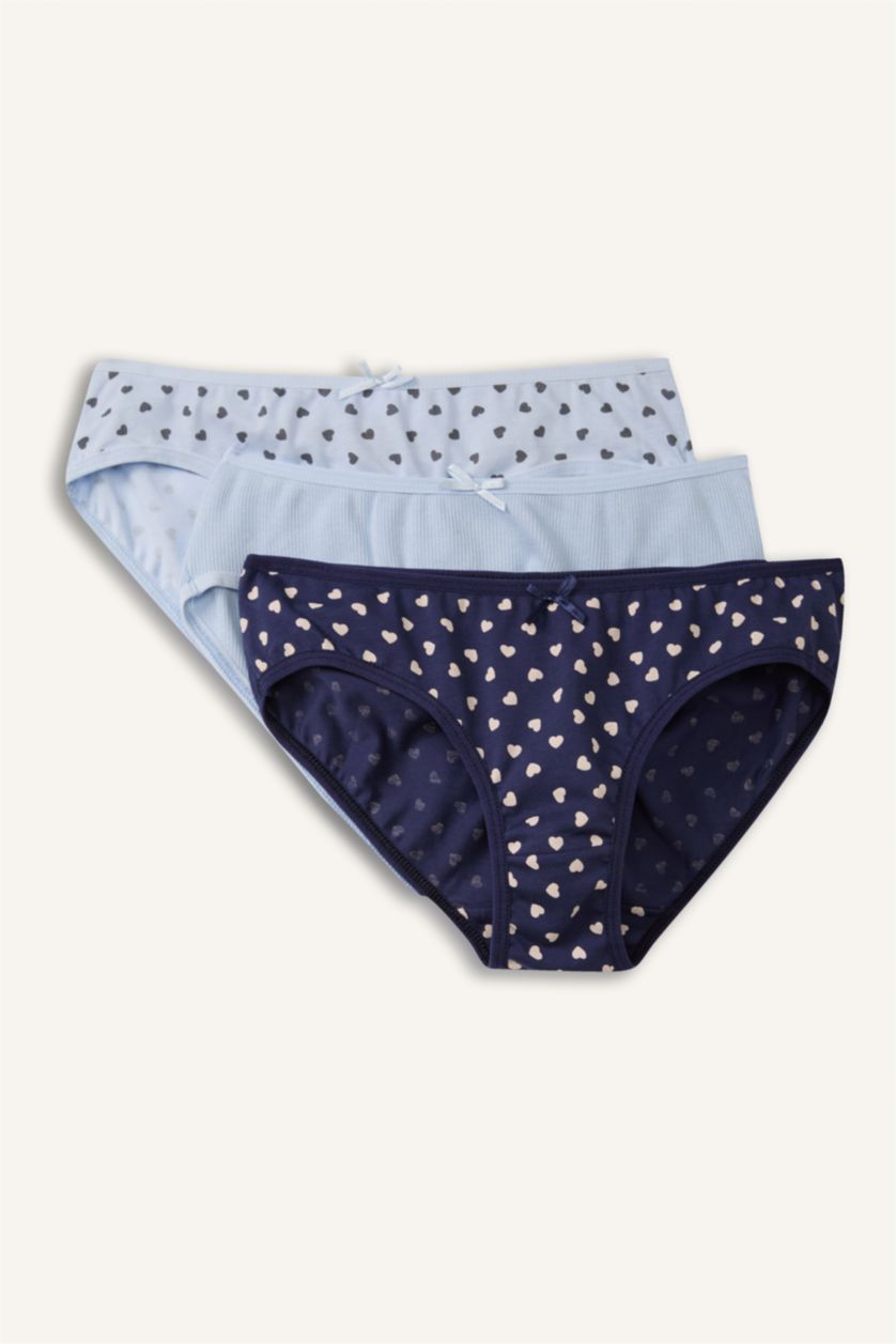 Kız Çocuk - Genç Kız Açık Mavi Desenli Ribana 3'lü Slip Külot Kız Çocuk