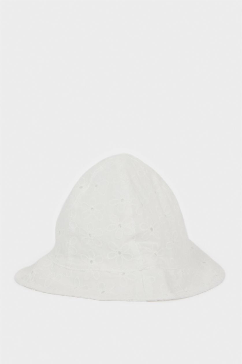 Baby Girl White Baby Girl Cotton Embroidered Hat