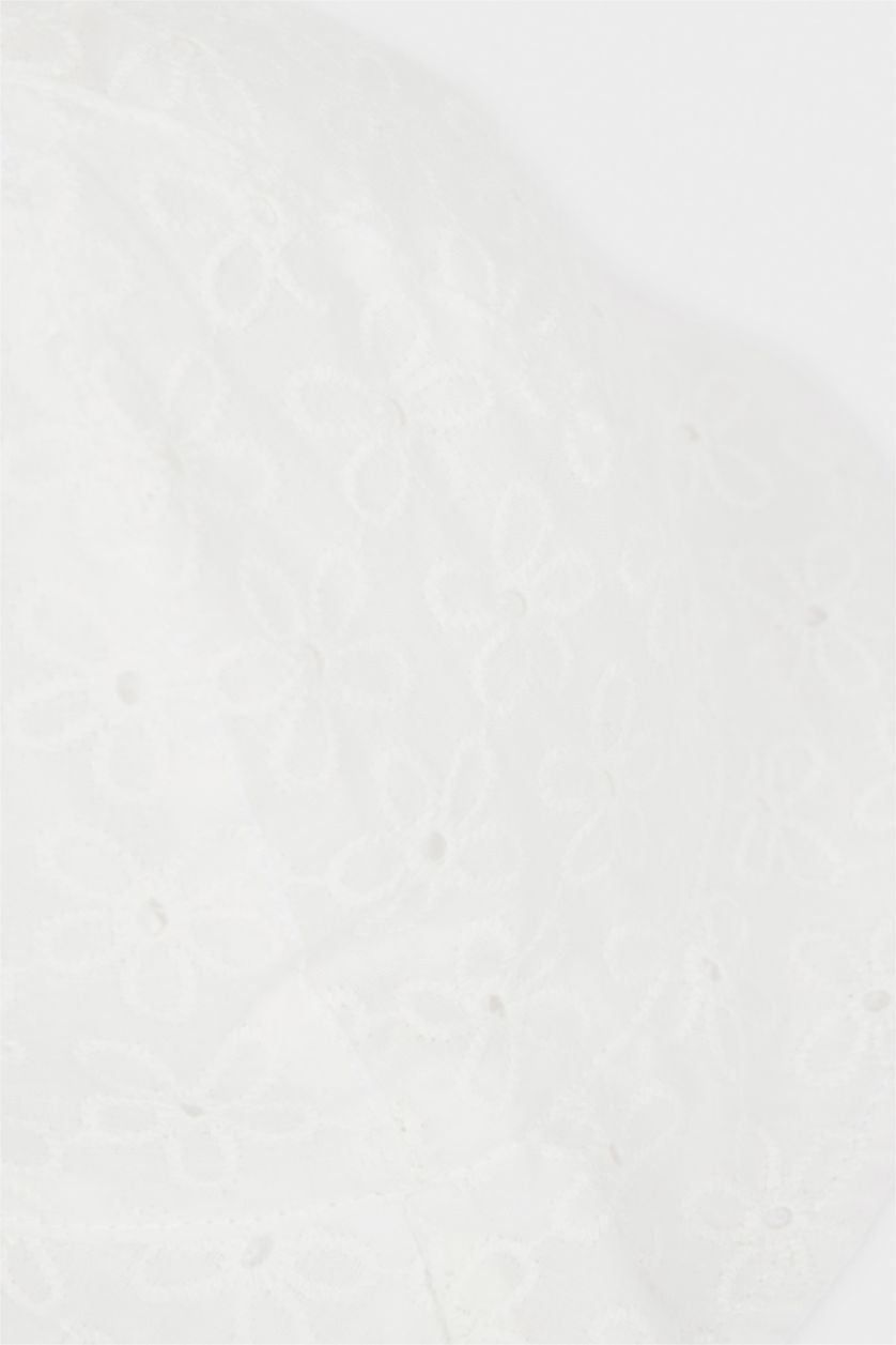 Kız Bebek Beyaz Nakışlı Pamuklu Bucket Şapka Kız Bebek