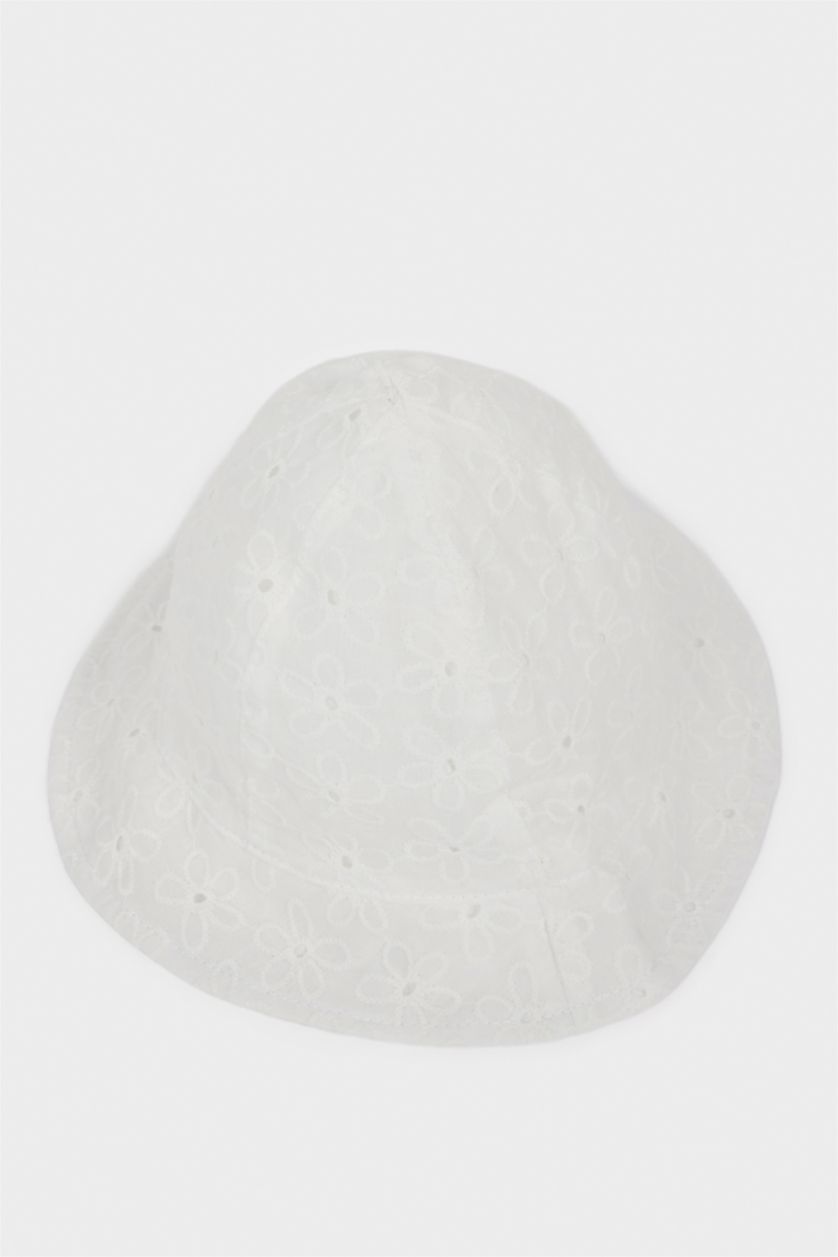 Baby Girl White Baby Girl Cotton Embroidered Hat