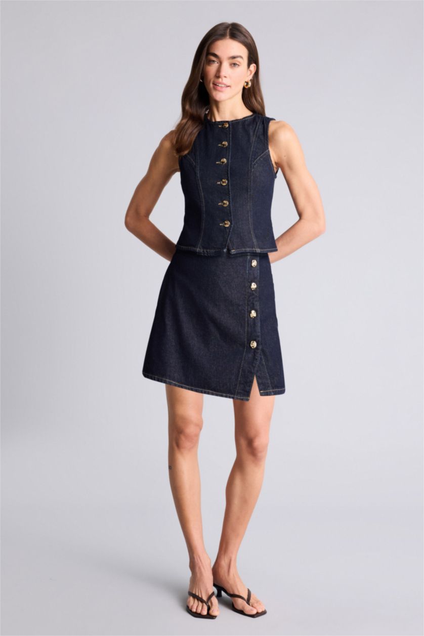 Kadın Mavi Siyah Jean Şort Etek