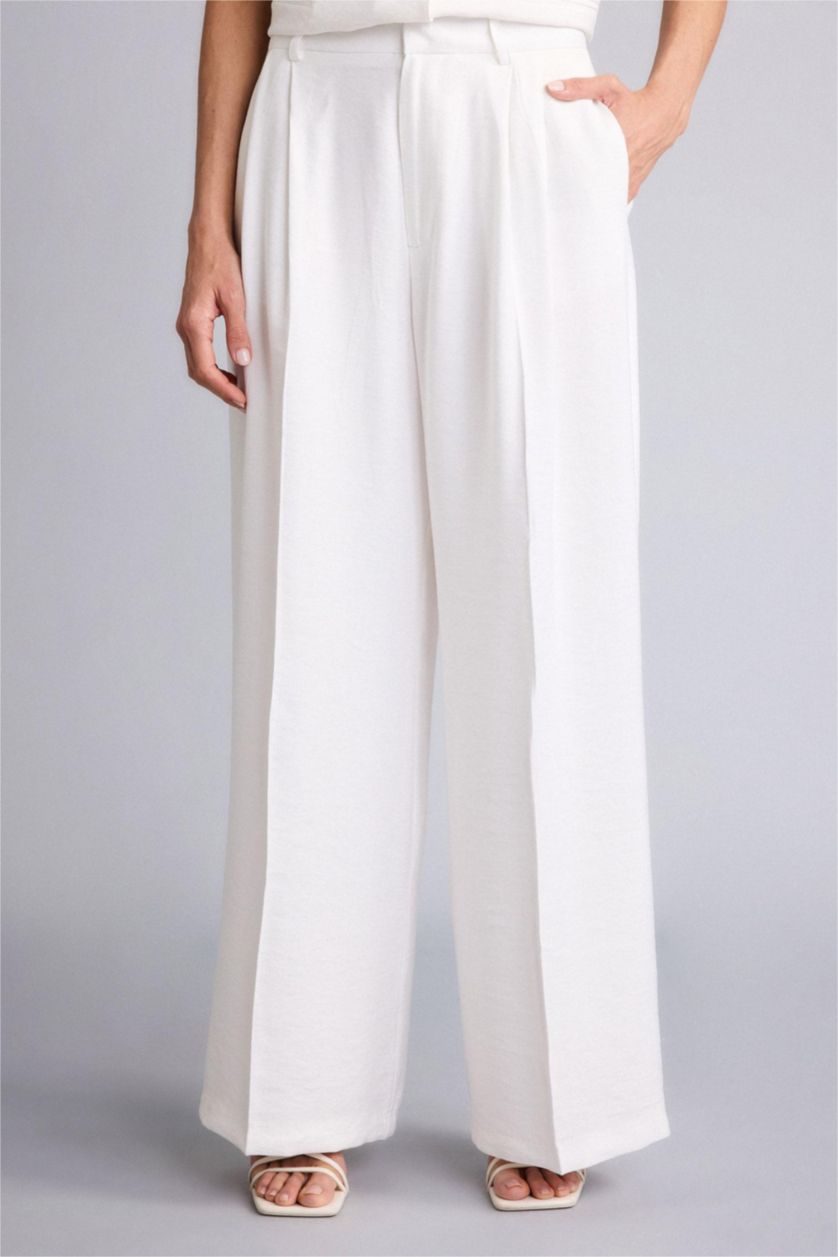 WOMAN Ecru Wide Leg Wide Leg Sensual Trousers