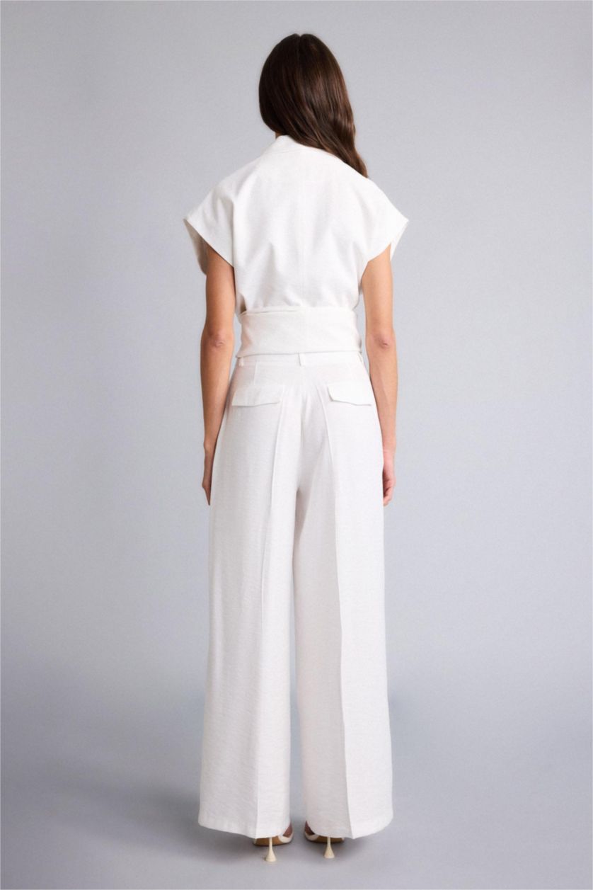 WOMAN Ecru Wide Leg Wide Leg Sensual Trousers