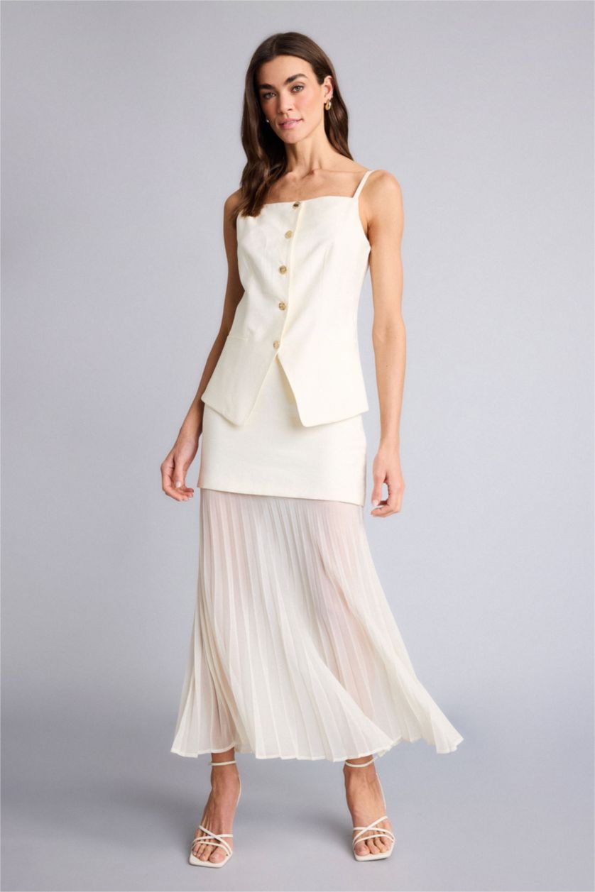 حريمي بيج فاتح جيبة ميدي شيفون بقصة A بخصر عادي