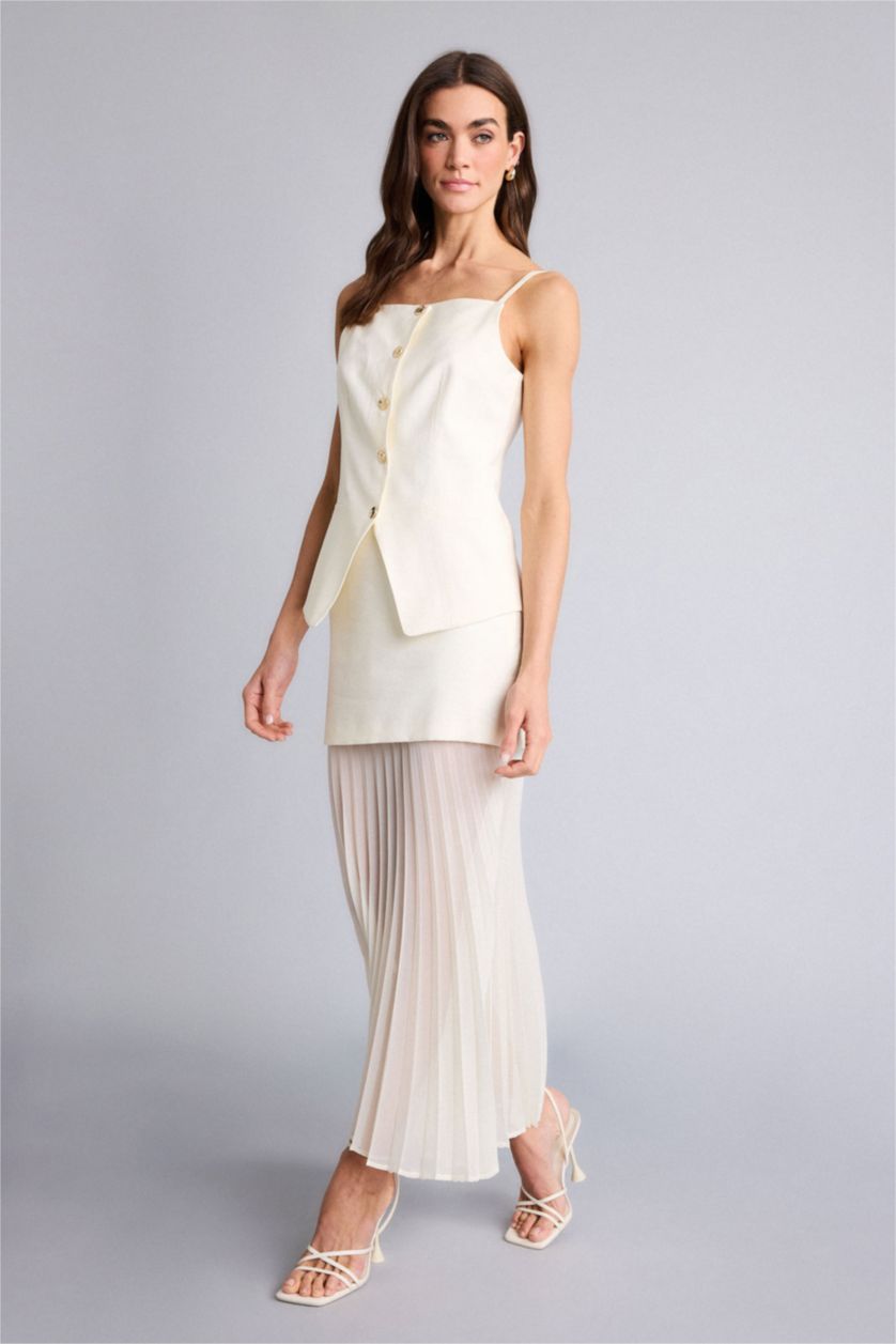 حريمي بيج فاتح جيبة ميدي شيفون بقصة A بخصر عادي