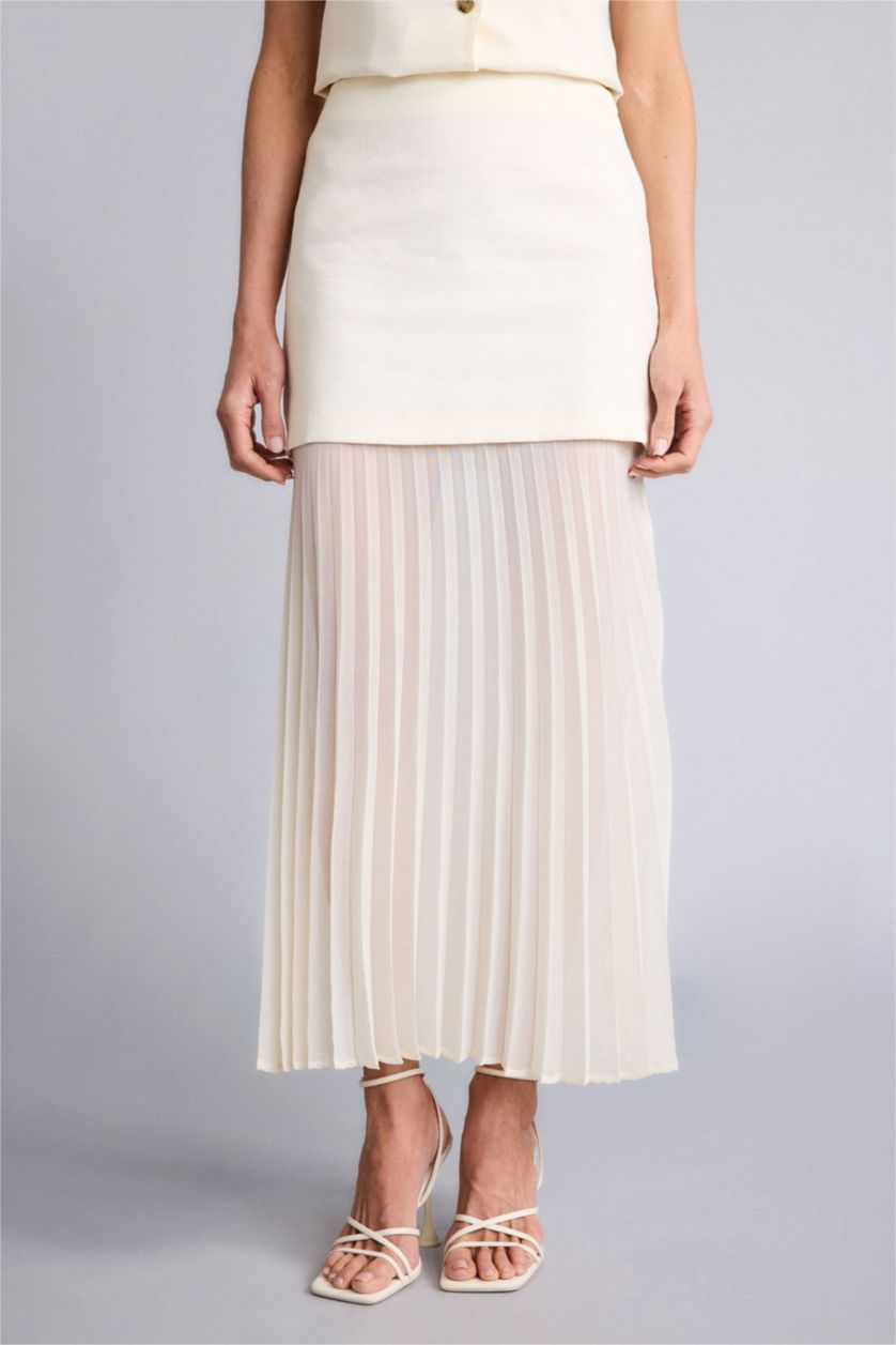 حريمي بيج فاتح جيبة ميدي شيفون بقصة A بخصر عادي