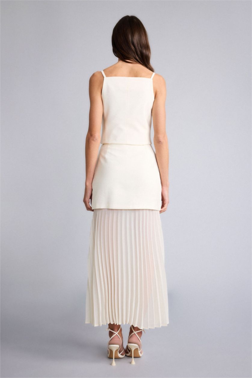 حريمي بيج فاتح جيبة ميدي شيفون بقصة A بخصر عادي