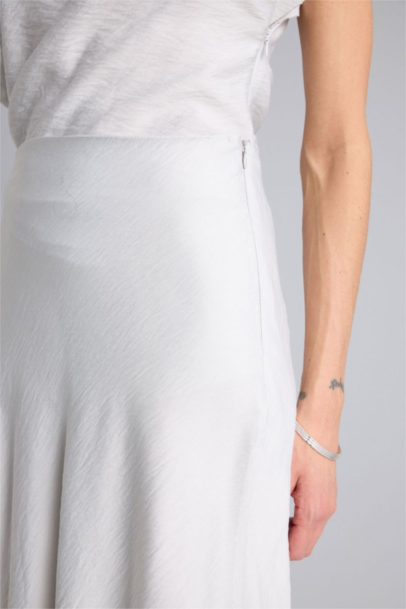 Kadın Açık Gri A Kesim Normal Bel Midi Etek