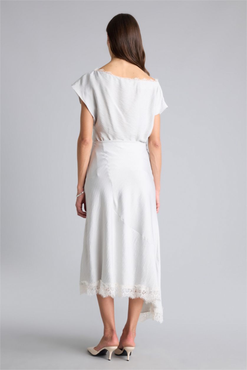 Kadın Açık Gri A Kesim Normal Bel Midi Etek