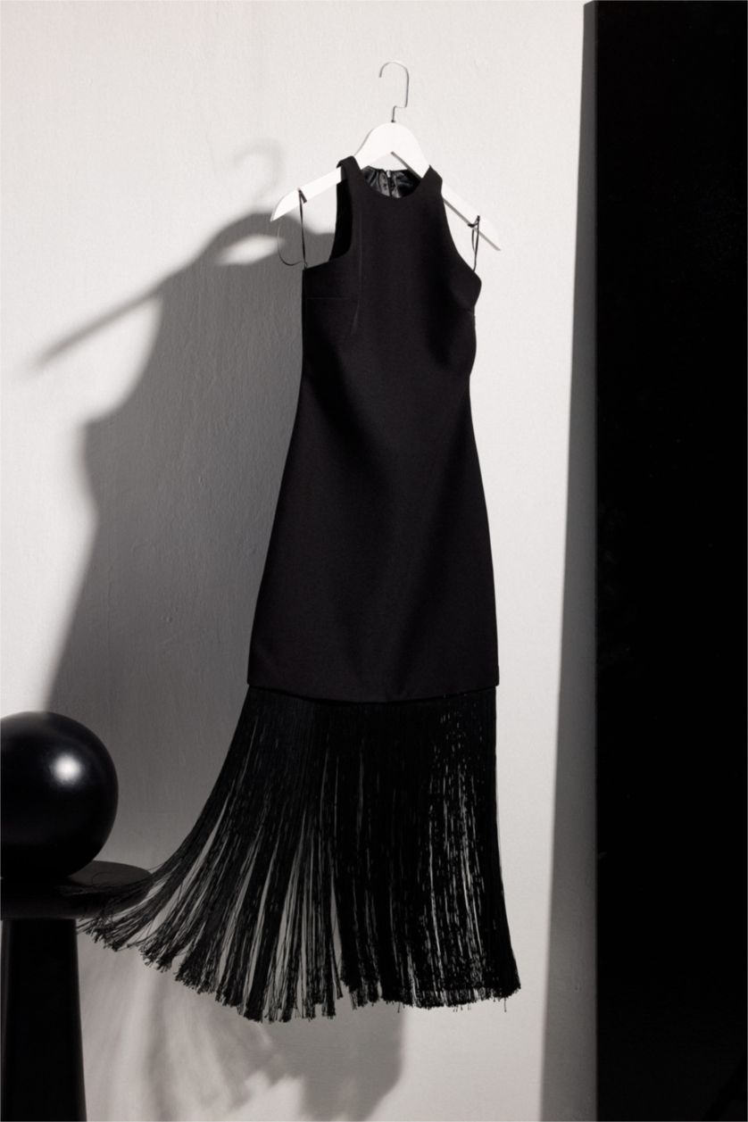 Kadın Siyah Afra x Defacto Relax Fıt Halter Yaka Kolsuz Mini Elbise