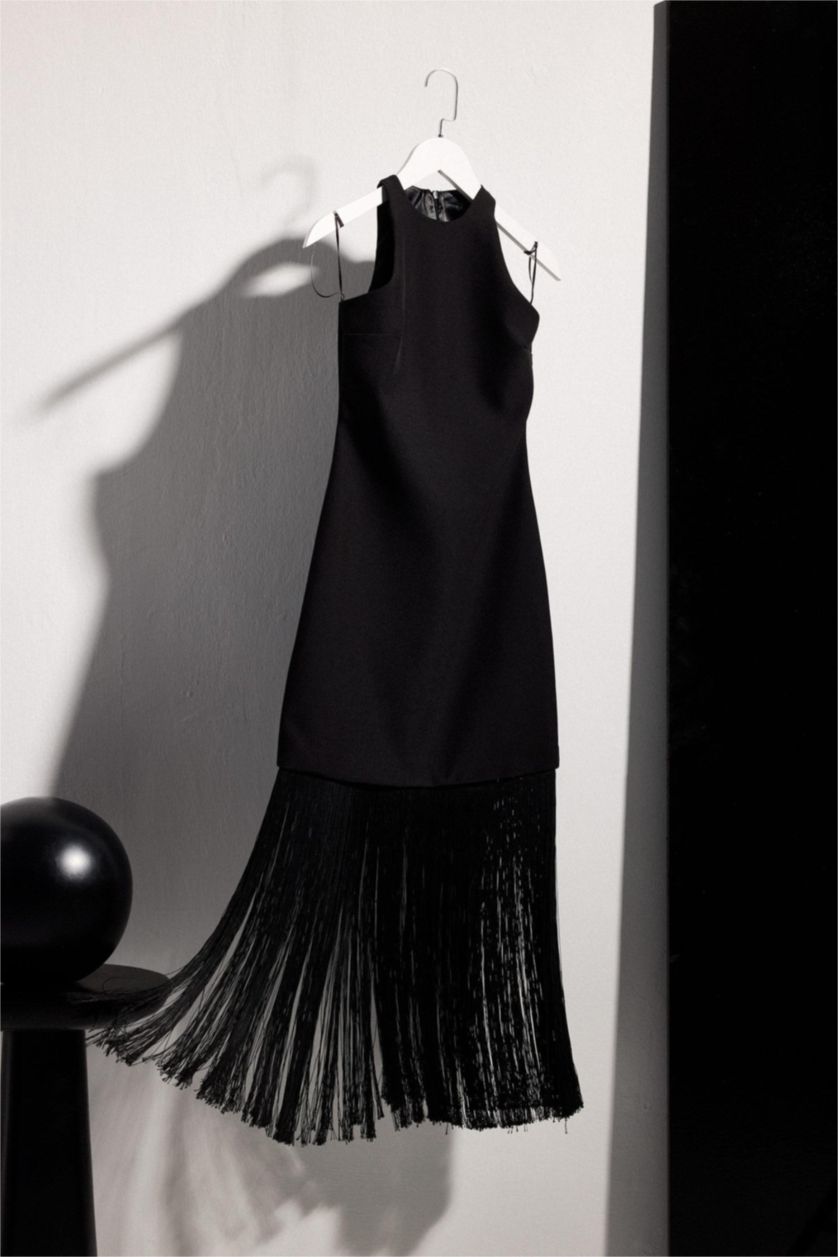 نساء أسود Afra x Defacto Relax Fit Halter Neck Sleeveless Mini Dress