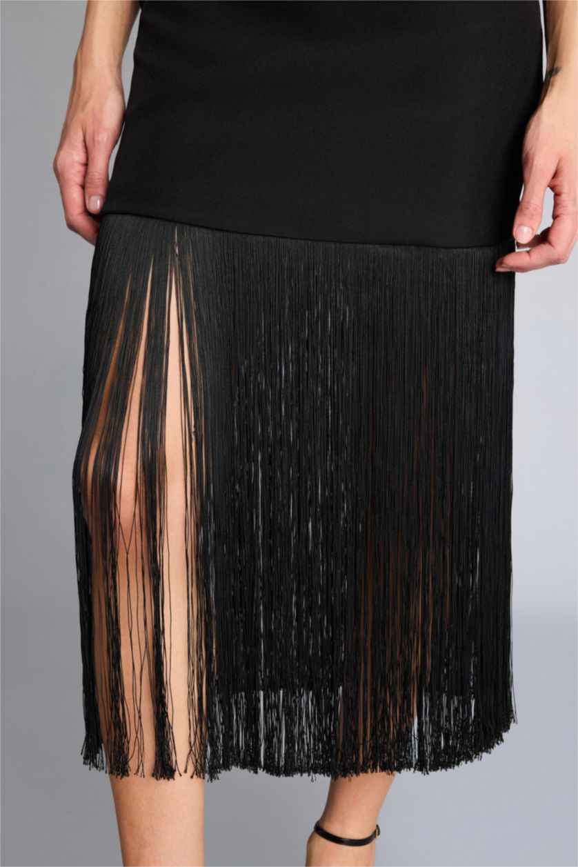 Kadın Siyah Afra x Defacto Relax Fıt Halter Yaka Kolsuz Mini Elbise