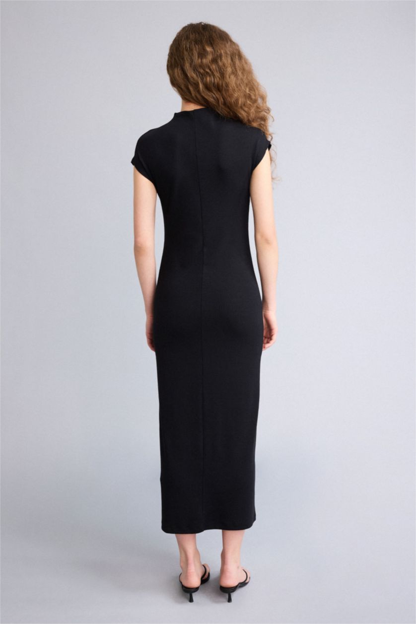 Kadın Siyah Bodycon Vücudu Saran Modal Maxi Elbise