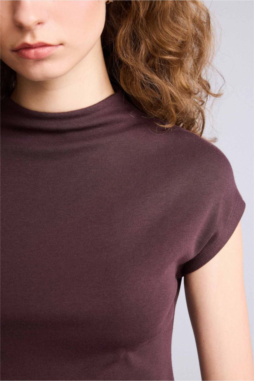 Kadın Kahve Bodycon Vücudu Saran Modal Maxi Elbise