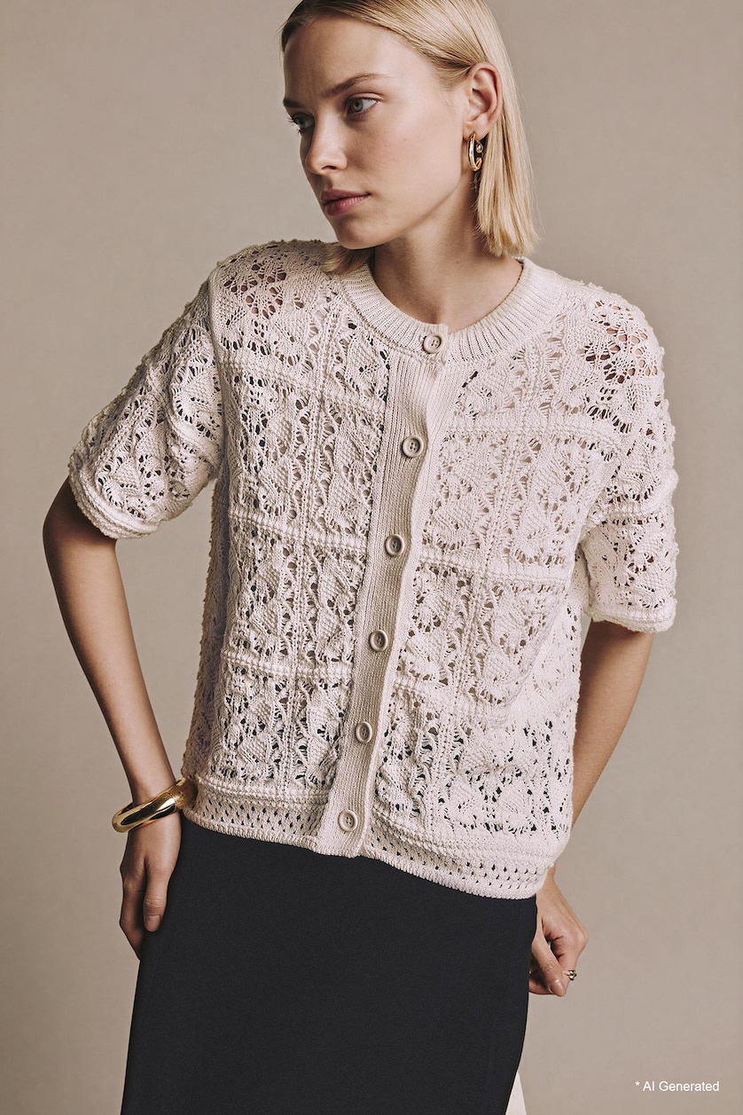 Women Ecru Regular Fit Crew Neck Knitwear Cardigan