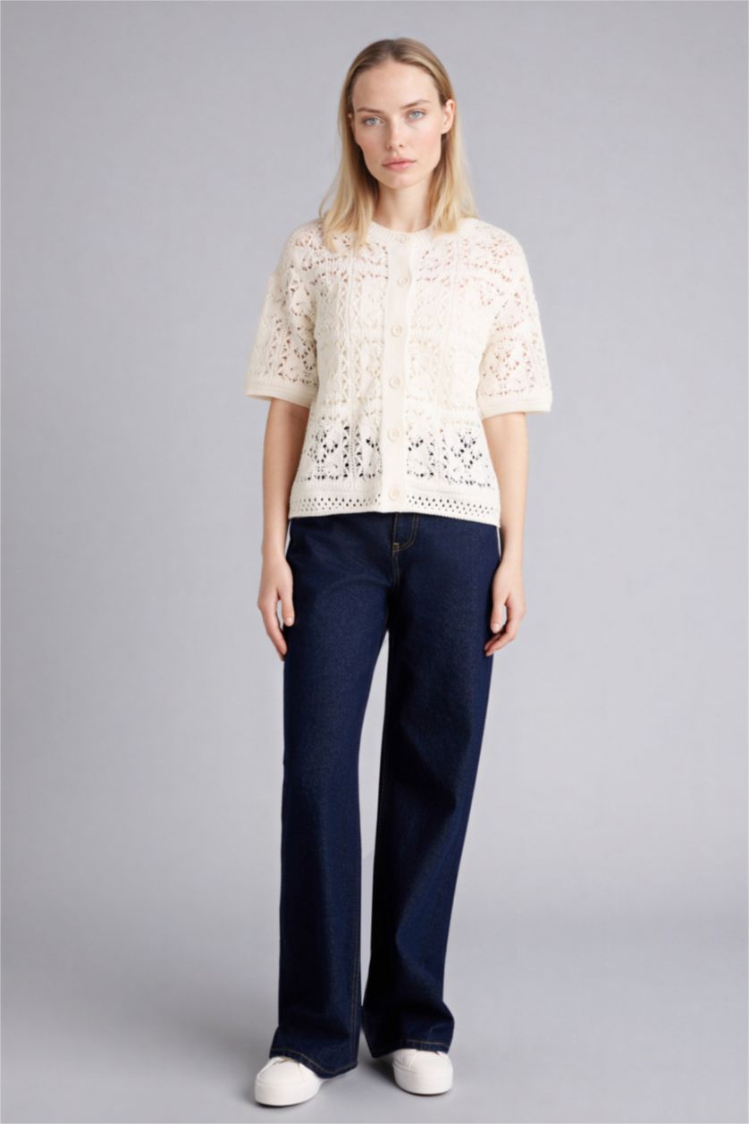 WOMAN Ecru Regular Fit Crew Neck Knitwear Cardigan