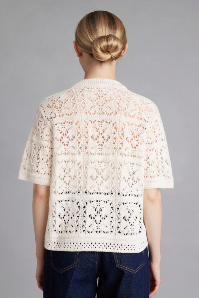 WOMAN Ecru Regular Fit Crew Neck Knitwear Cardigan