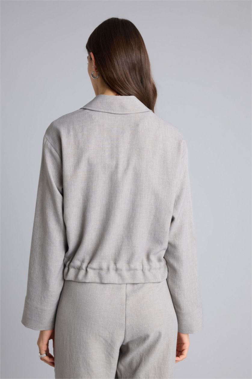 WOMAN Grey Regular Fit Shirt Collar Blazer