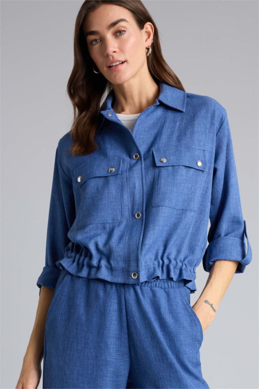 Kadın İndigo Regular Fıt Gömlek Yaka Ceket