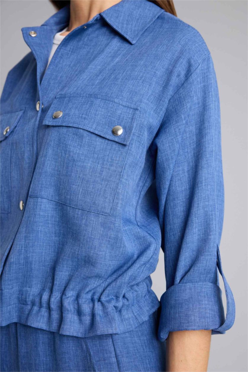 Kadın İndigo Regular Fıt Gömlek Yaka Ceket