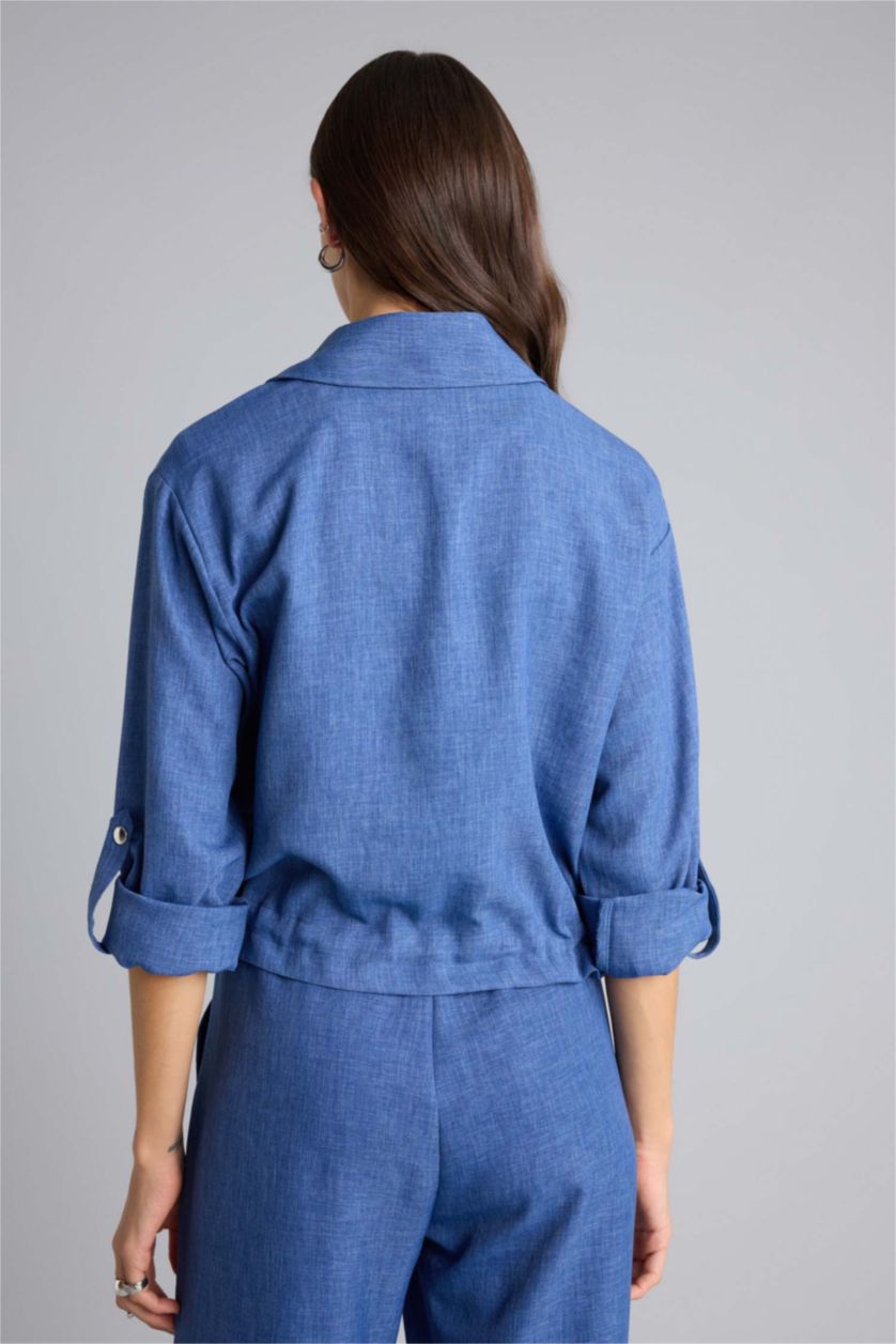 Kadın İndigo Regular Fıt Gömlek Yaka Ceket