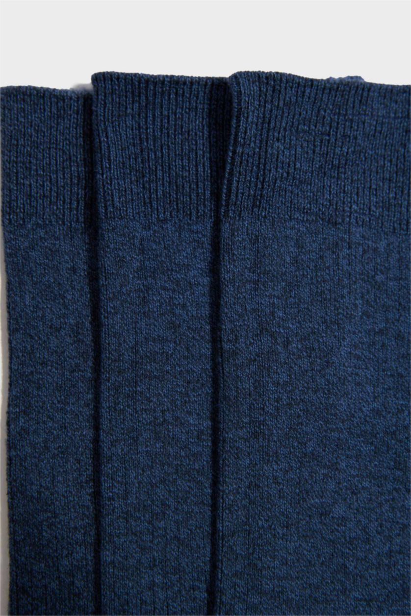 Erkek Lacivert Erkek 3'lü Pamuk Akrilik Uzun Çorap