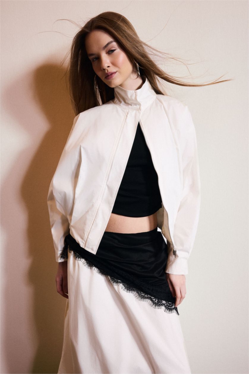 WOMAN Ecru Balloon Fit High Neck Poplin Blazer