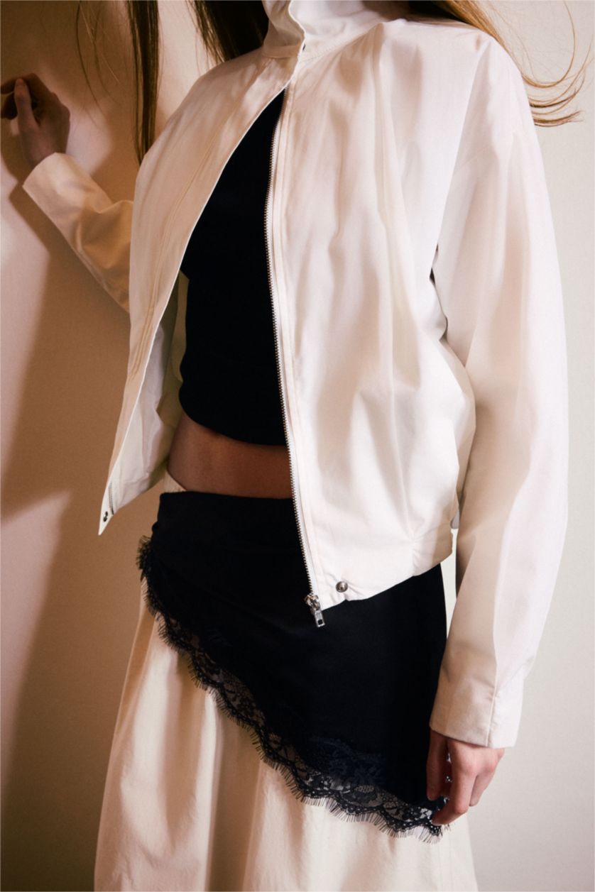 WOMAN Ecru Balloon Fit High Neck Poplin Blazer