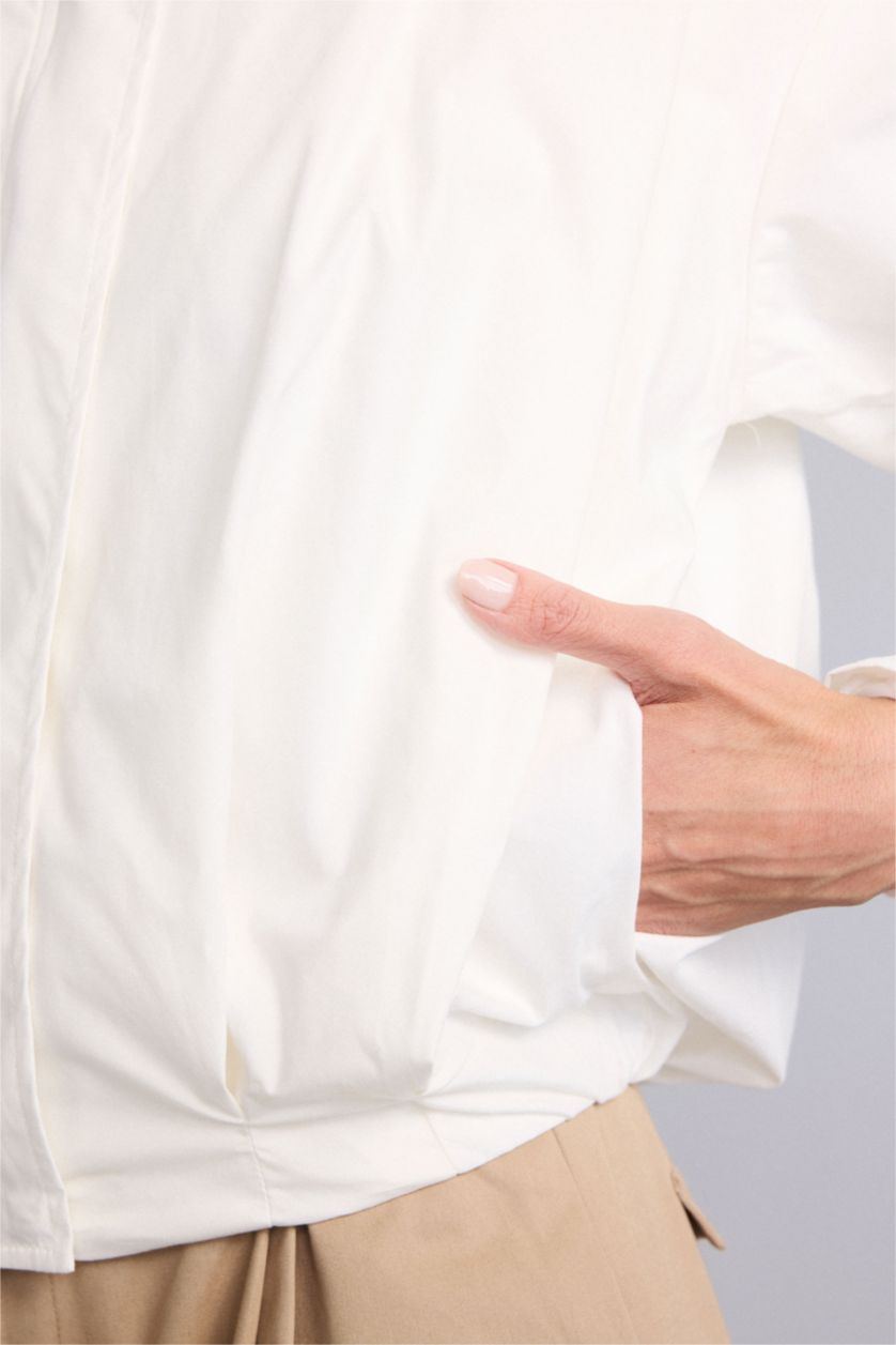 Kadın Ekru Balloon Fıt Dik Yaka Poplin Ceket