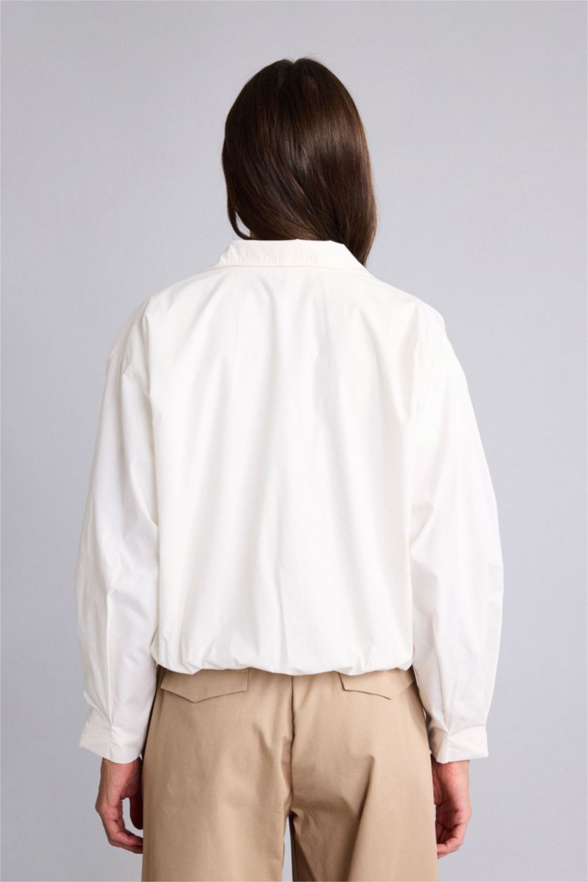Kadın Ekru Balloon Fıt Dik Yaka Poplin Ceket