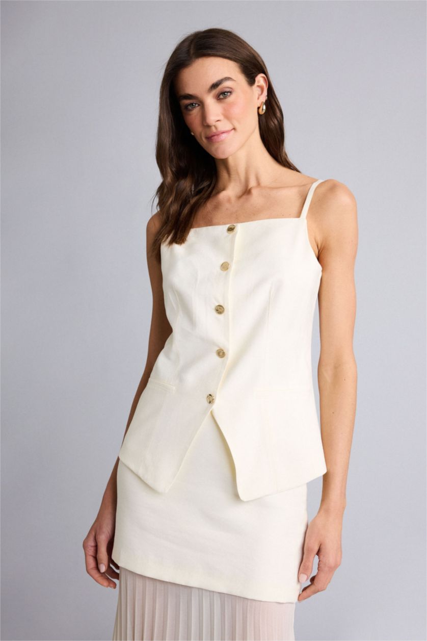 Kadın Bej Askılı Tencel Yelek