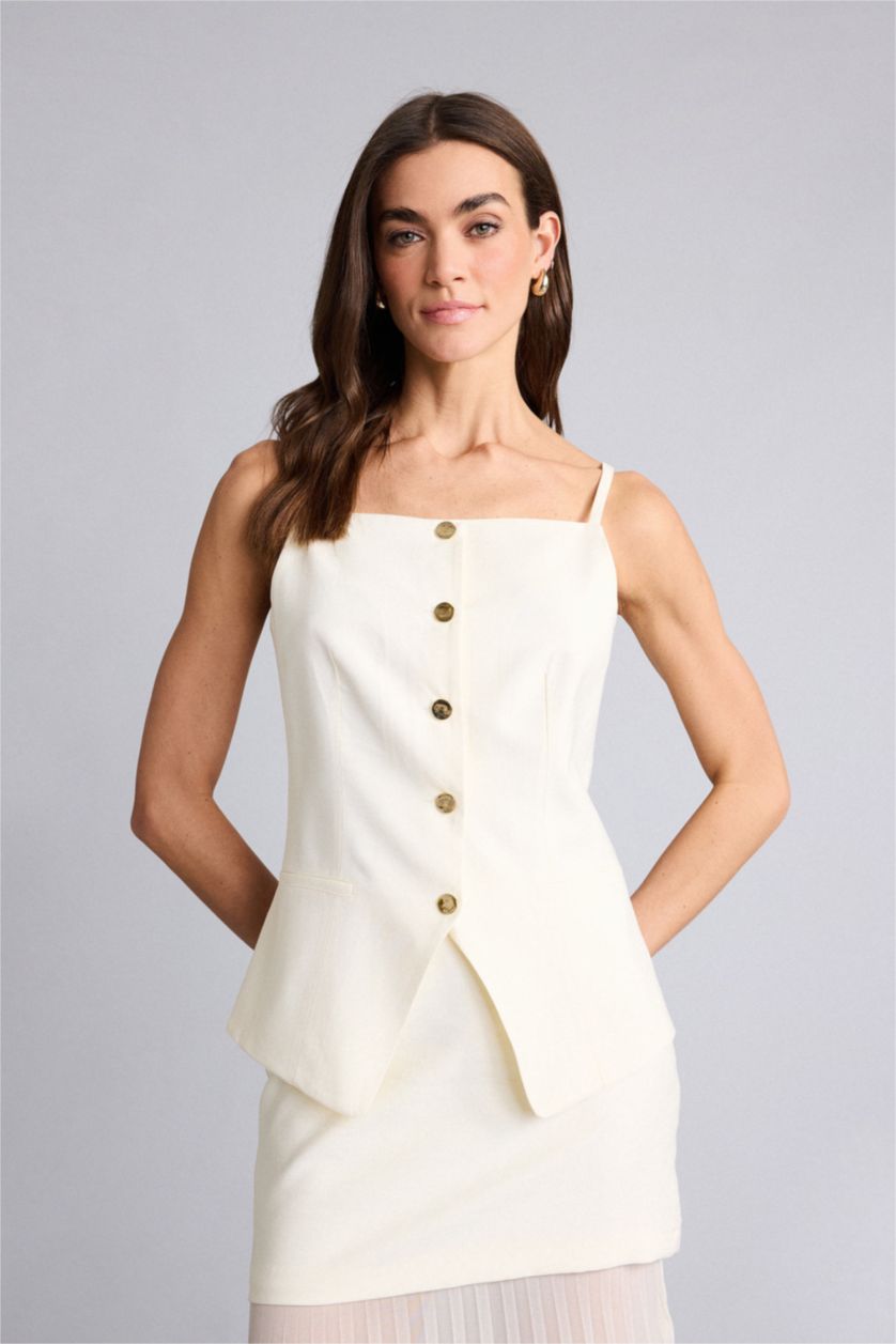 Kadın Bej Askılı Tencel Yelek