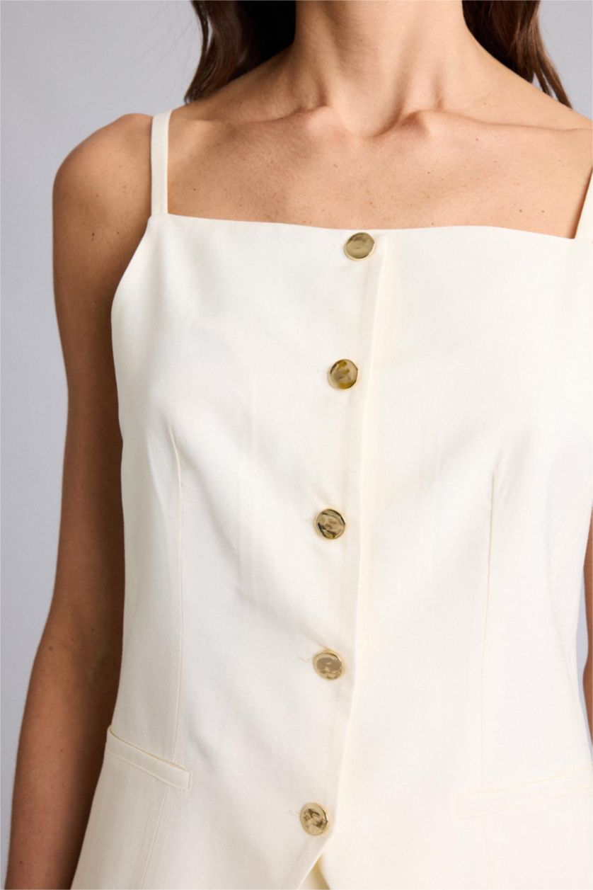 Kadın Bej Askılı Tencel Yelek