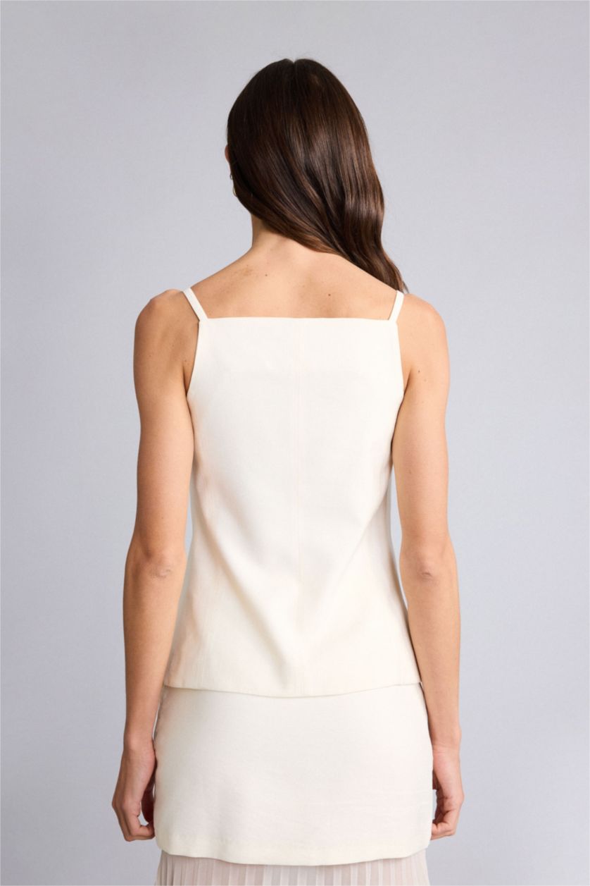 Kadın Bej Askılı Tencel Yelek