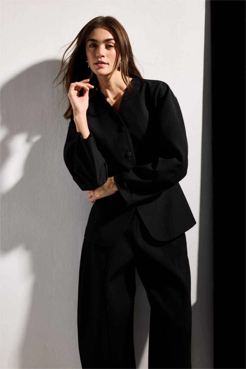 نساء أسود Slim Fit Crepe Blazer