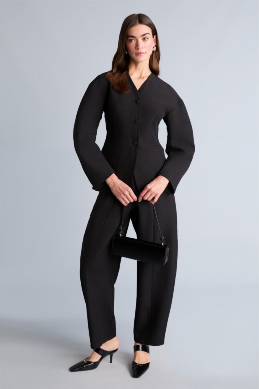 نساء أسود Slim Fit Crepe Blazer