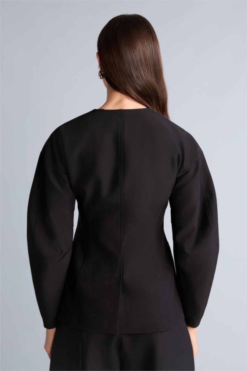 نساء أسود Slim Fit Crepe Blazer