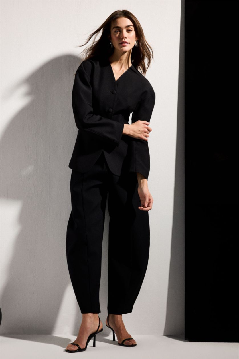 نساء أسود High Waist Balloon Fit Trousers