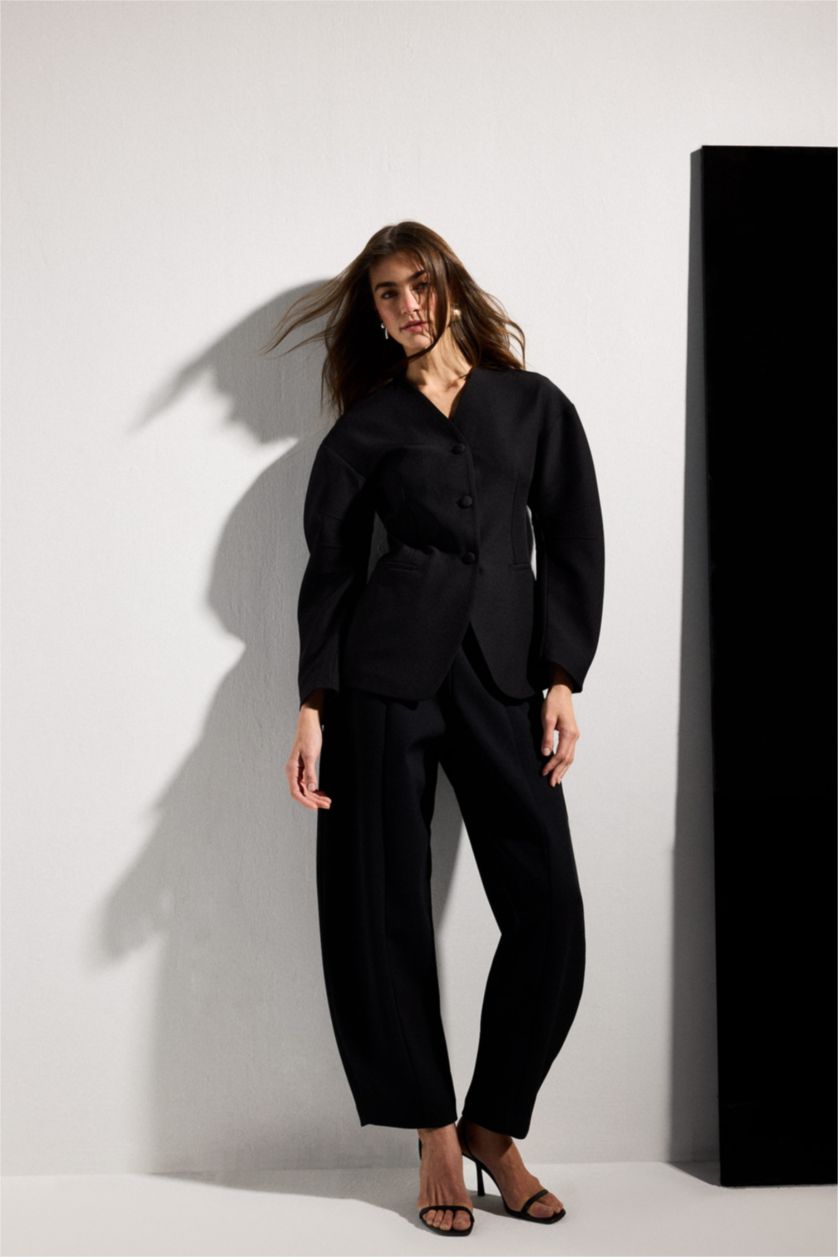 نساء أسود High Waist Balloon Fit Trousers