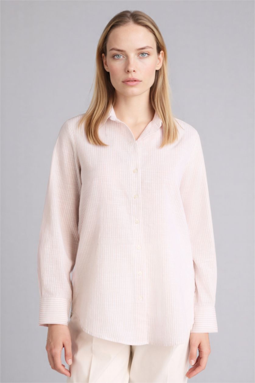 WOMAN Beige Regular Fit Shirt Collar Long Sleeve Tunic