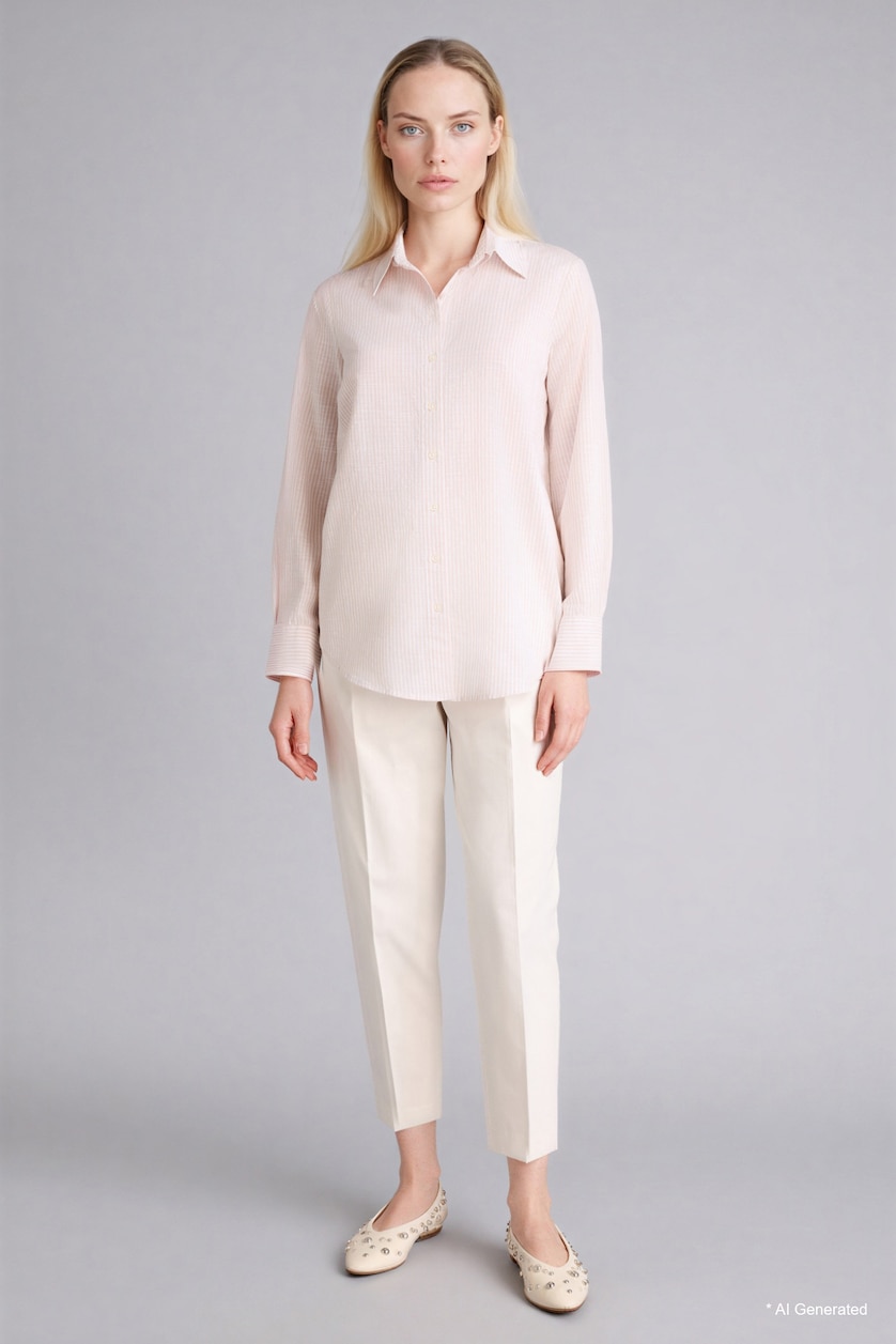 Women Beige Regular Fit Shirt Collar Long Sleeve Tunic