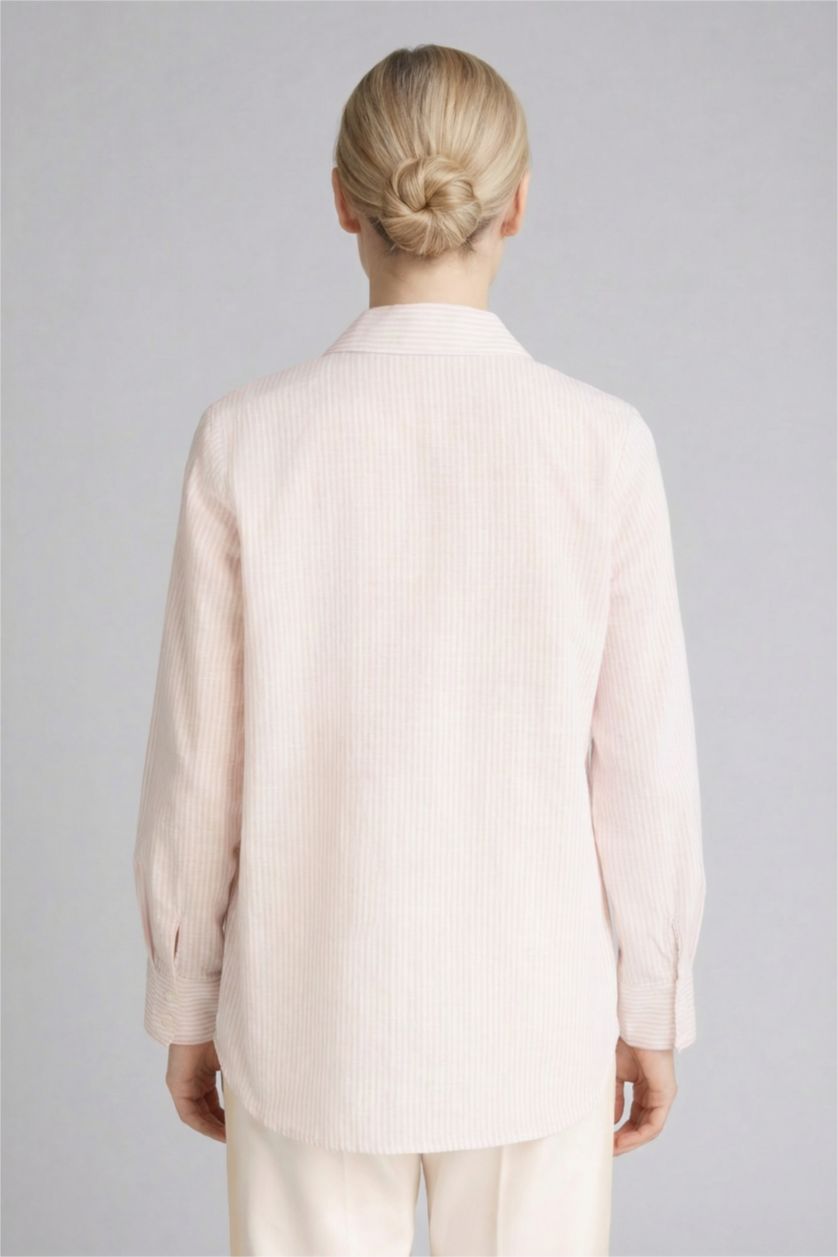 WOMAN Beige Regular Fit Shirt Collar Long Sleeve Tunic